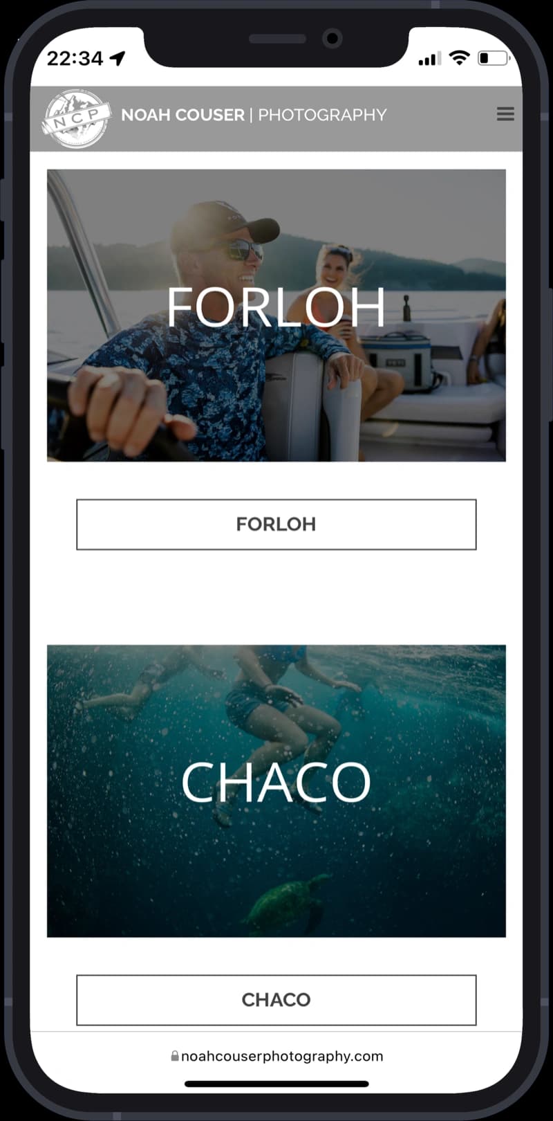 phone view of clients page on the noah couser photography website