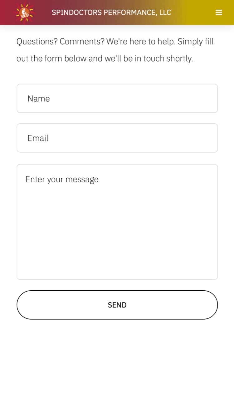 spin doctors performance website contact form on mobile device