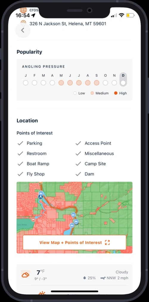 OnWater app mobile app showing more information on selected river